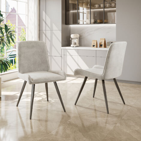 Set Di 2 Sedie Da Pranzo In Velluto Morbido Con Schienale Largo E Gambe In Metallo - Colore Bianco/Beige Chiaro, Senza Braccioli, Per Cucina E Soggiorno