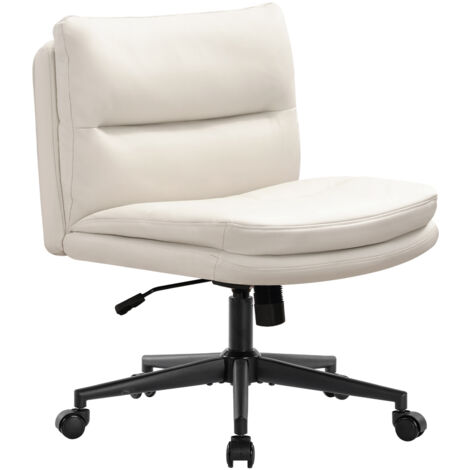 GarveeHome Sedia Ufficio Con Gambe Incrociate E Ruote, Senza Braccioli, Pelle PU, Marrone - 6