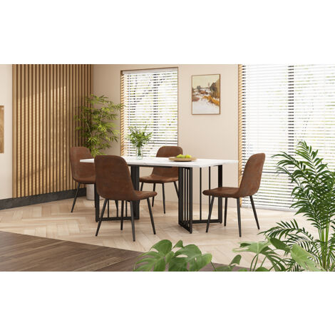 Set 4 Sedie Da Pranzo In Finta Pelle Scamosciata - Stile Scandinavo Vintage, Gambe Metallo, Per Cucina E Soggiorno