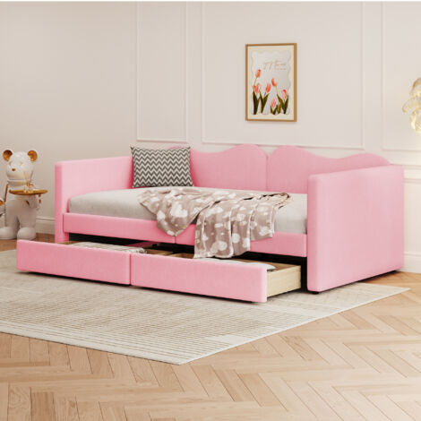 Letto Per Bambini Imbottito Con Cassetti - 90x200 Cm, Struttura In Metallo, Velluto E MDF, Bianco