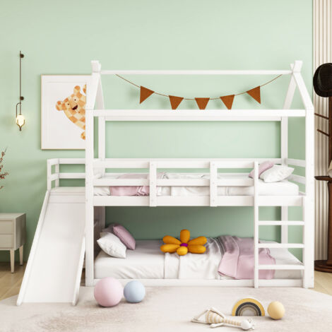 Letto soppalco per bambini 140 x 200 con cassettiera bianco