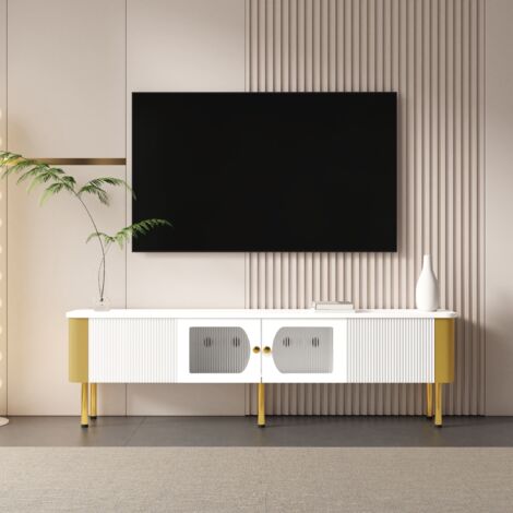 Mobile TV Nero E Oro Con Vetro - 170x45x50 Cm, Con Cassetti E Ante, Stile Elegante Per Salotto - Foto 6