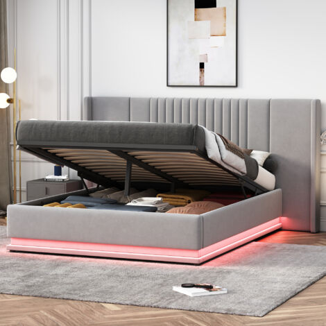 Letto Imbottito 160x200cm Con Testiera - 3 Cassetti, Contenitore Idraulico, Velluto Grigio
