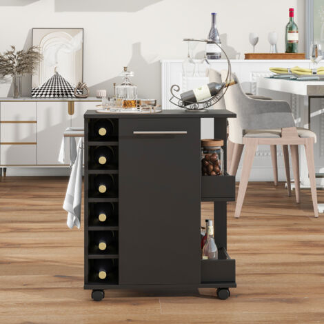 Carrello Da Servizio E Bar 3 Ripiani Con Portabottiglie E Portabicchieri, In Stile Industriale, Con Ruote E Vassoio Rimovibile, Marrone/Nero