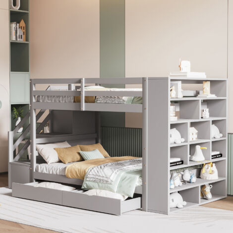 Letto a castello per bambini - 2 x 90 x 200 cm - con 1 cassetto + vano portaoggetti - legno