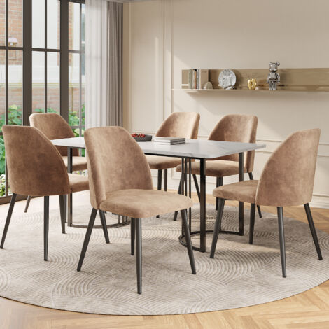 Set Di 6 Sedie Da Pranzo Girevoli A 360° Con Braccioli E Schienale Ergonomico Velluto Beige 97553242