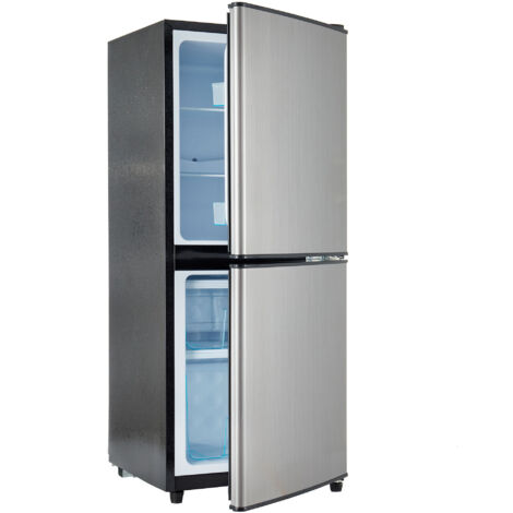 Frigorifero bizona a basso consumo da 106 L, frigorifero da 60 L + congelatore 4 stelle da 46 L, 7 impostazioni di temperatura, grigio argento spazzolato, illuminazione LED, ripiani regolabili, 166 kW
