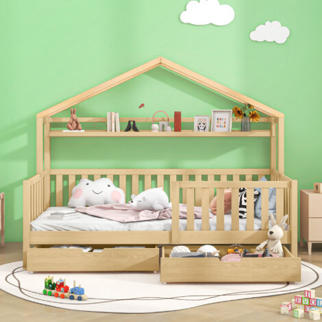 Letto A Castello In Pino Massello Per Bambini E Ragazzi 90x200 Cm Grigio: Struttura Bassa Con Ringhiera Di Sicurezza