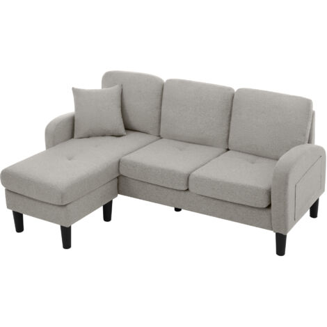 Divano angolare a L con chaise longue - Divano a 3 posti, 185 x 118 x 82 cm, tessuto traspirante in cotone e lino, gambe in plastica, design modulare, ideale per soggiorni, appartamenti e uffici