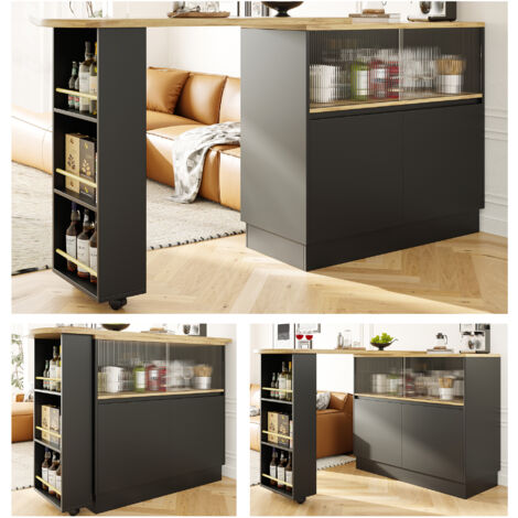 Rosebibi Tavolo da pranzo girevole a 360° (corpo principale 90x45x100cm), moderno, semplice, multifunzionale, credenza girevole con ripiani e vetro, adatto per cucine e ristoranti (nero