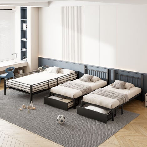 Letto a castello triplo con cassetti, struttura letto in metallo