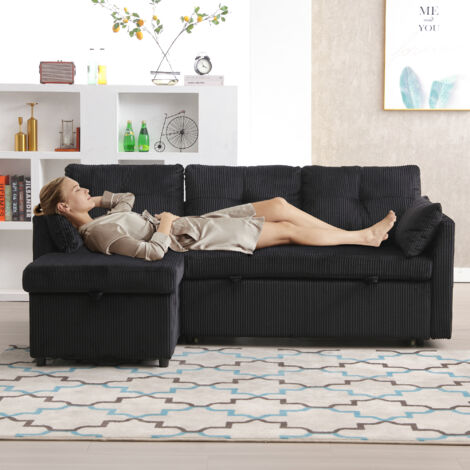 Divano componibile a L con chaise longue reversibile e sedute contenitore