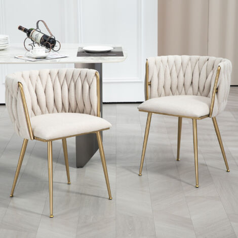 Set Di 2 Sedie Da Pranzo Teddy In Tessuto Bouclé Beige - Con Braccioli E Gambe In Metallo, Imbottite E Morbide Per Soggiorno E Cucina - 4