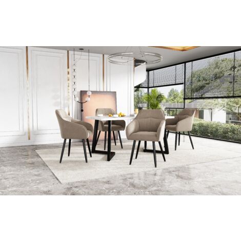 StandHeiz Sedia imbottita per sala da pranzo con braccioli – poltrona in velluto blu per cucina e soggiorno – gambe in metallo nero