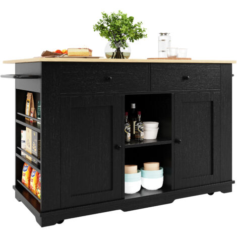 Isola da cucina mobile con tavolo estensibile, ruote e vani contenitori integrati, carrello in MDF con portabicchieri e piano ribaltabile | Leroy Merlin