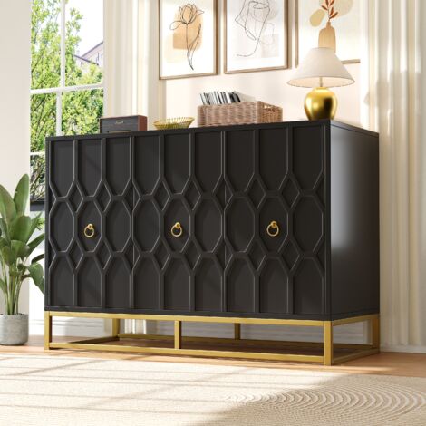 COSTWAY Mobile Credenza, Credenza Da Cucina Con 3 Ante, Anta In Vetro Temperato E Gambe In Metallo Per Soggiorno Sala Da Pranzo Cucina 120 X 35 X 80 Cm 82599238