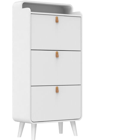 Set Scarpiera 3 In 1 Con Specchio E Appendiabiti – Legno Rovere E Bianco, Armadio Portascarpe Salva Spazio - 4