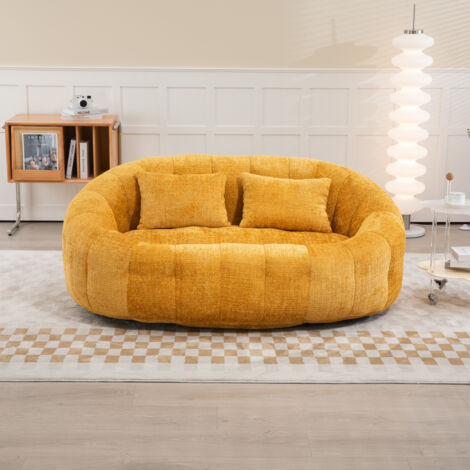 Divano 144x95x62,88 cm cenilla giallo 2 posti 2 cuscini moderno per soggiorno divano mobile camera da letto (1/5)