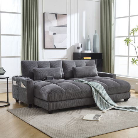 Poltrona Divano Velluto a coste grigio moderno porta USB ruote imbottita poltrona relax soggiorno camera vivaio