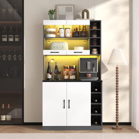 Mobile da cucina 100x47x187cm piano portante 100kg ripiani regolabili vano microonde 43cm bianco MDF per cucina