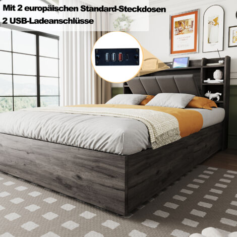 Letto singolo 140x200cm ampio spazio contenitivo sistema idraulico prese USB e Type C struttura MDF Grigio Senza materasso (1/5)