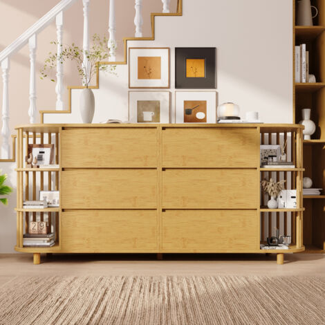 Madia 160x40x75cm ampio spazio 6 cassetti dettagli senza maniglie sistema anti ribaltamento MDF bambù Rovere