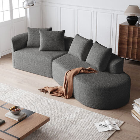 Divano letto 294.4x91.4x81.2cm ampio per soggiorno senza montaggio facile da sistemare rivestimento chenille grigio scuro