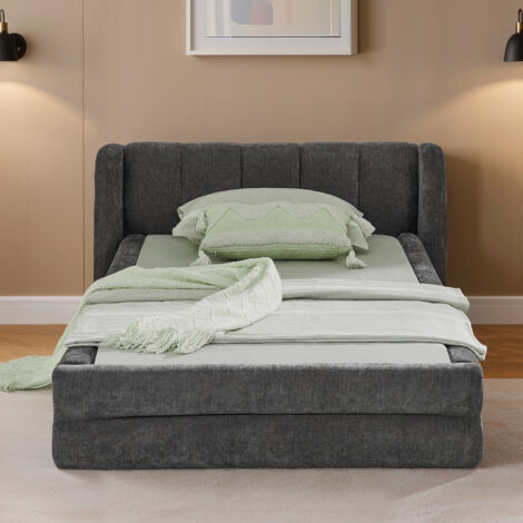 Letto singolo 90x200cm ideale per piccoli spazi stile europeo rivestimento in chenille Grigio scuro (Senza materasso) (1/5)