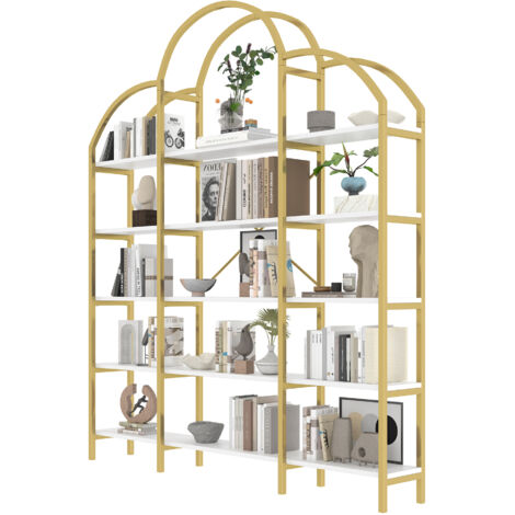 Scaffale 170x26x190cm stile moderno, portata 15kg, MDF e Metallo, bianco per soggiorno e camera da letto