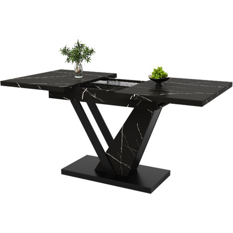 Tavolo Allungabile 120x75x75.5 cm, Ampia Superficie, Piano Effetto Marmo, MDF e Metallo, Facile da Montare, Nero
