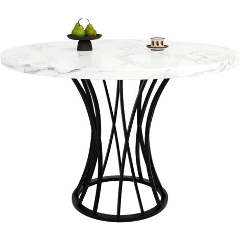 Tavolo da Pranzo 80x80x76 cm, Piano Effetto Marmo Design Metallico, Portata 60 kg, Piedini Regolabili, MDF Nero
