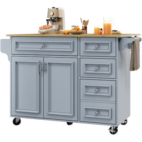 Carrello da Cucina 110x75x92 cm, Piano Richiudibile, Ripiani Regolabili Cassetti, MDF, Blu, per Ristorante e cucina (1/5)