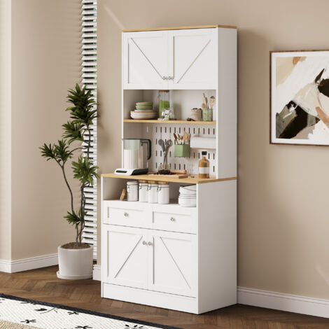 Credenza 80x40x175 cm, con Porta Fienile, 2 Cassetti e 4 Ante, MDF, Bianco, per Ristorante e Cucina
