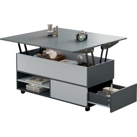 Tavolino da caffè Trasformabile 100x98x65 cm, 2 Sollevamento, Ampia Capacità di Stoccaggio, Funzionale, Legno Grigio e Bianco (1/5)