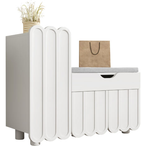 Scarpiera 90x35x74.5 cm,con Seduta, 3 Ante, Cassetto, Design Compatto e Salvaspazio, Realizzata in MDF, Bianco, per Ingresso (1/5)