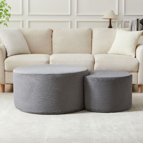 Set di 2 Tavolini da Caffè 127x81x40 cm, Rotondi Imbottiti in Schiuma, Senza Montaggio, Moderni, Grigio, per Soggiorno e Camera