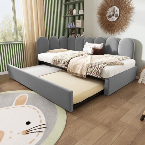 Letto estraibile 90/180x200 cm, divano letto, letto per ospiti, rete a doghe, metallo e velluto grigio (senza materasso)