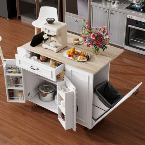 REDOM Carrello cucina 110x40x90 cm, isola cucina con ruote, cassetto,ampio piano lavoro e ripiano, MDF, bianco, per cucina