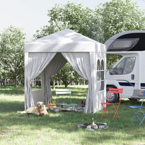 REDOM Gazebo pieghevole 200x200x240 cm, 4 pareti rimovibili, 2 finestre, 2 porte con cerniera, acciaio bianco (1/5)