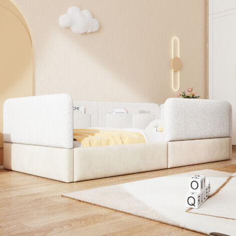 REDOM Letto a piattaforma 90x200 cm con barriere e tasche portaoggetti in MDF PU imbottito bianco (Senza materasso) (1/5)