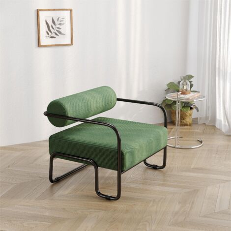 REDOM Poltrona lounge, schienale cilindrico, montaggio senza attrezzi, velluto a coste verde, struttura in metallo nero