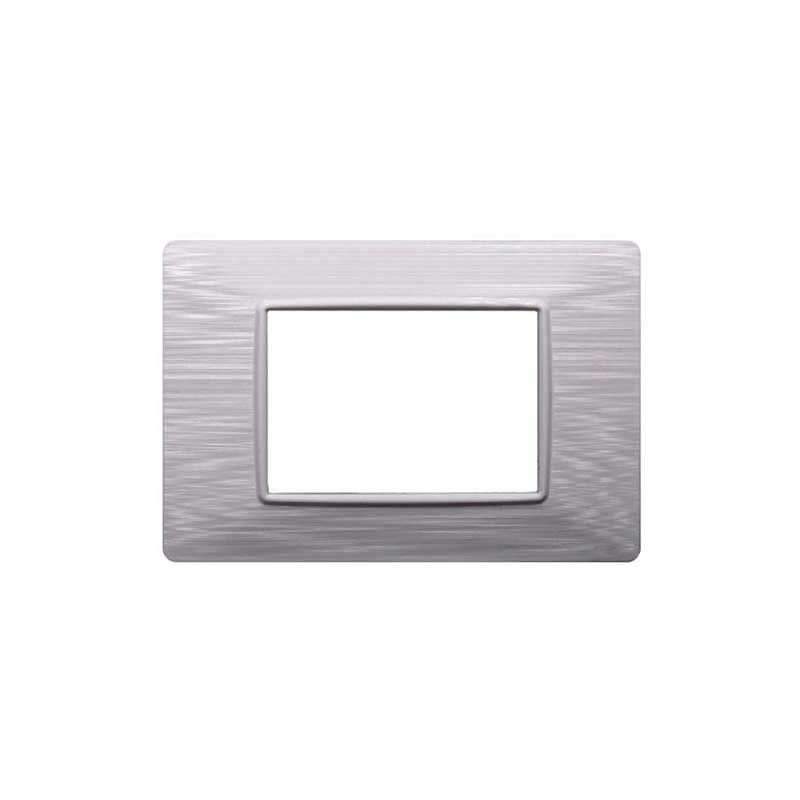Placa Compatible Vimar Plana - 3 Módulos, Plata Satinada, Para Interruptores Y Enchufes
