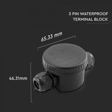 V-TAC VT-881 scatola di derivazione con 2 terminali interni 3PIN plastica nero IP66 - SKU 5987