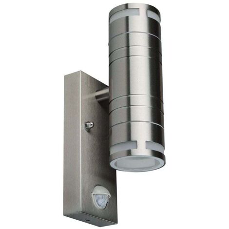 V-TAC VT-7632S Spot mural double LED 2xGU10 avec détecteur de mouvement dans mur en acier inoxydable IP44 - Gris satiné - 5157 (1/5)