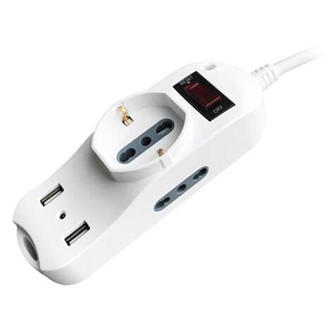V-TAC Rallonge électrique multiprise 1 Schuko 10/16A + 2 prises 10/16A + 2 usb chargeur protecteur de surcharge - sku 8745 (1/3)