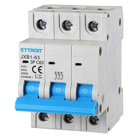 ETTROIT JX136360 Disjoncteur automatique 3P 63A 6kA 380V 3 modules DIN