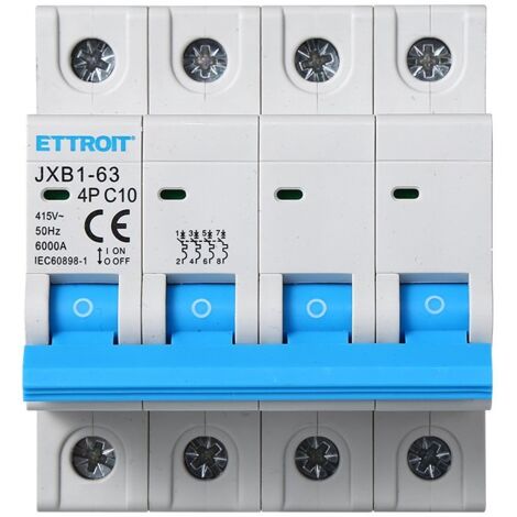 ETTROIT Interrupteur magnéto-thermique automatique 4P 10A 380V 6Ka 4 modules DIN JX141060