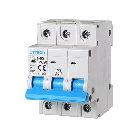 Ettroit Interrupteur magnéto-thermique automatique 3P 20A 380V 3 modules DIN JX132060