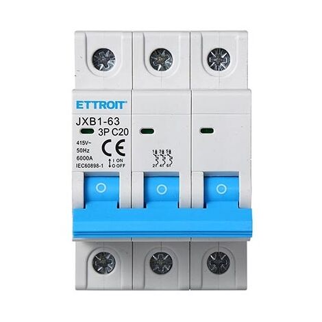 Interrupteur Magnétothermique Triphasé 4P 20A C20 6KA - 4 Modules DIN, 380V, Protection Surcharge/court-circuit