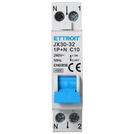 ETTROIT Disjoncteur différentiel 1P+N 10A C10 4,5kA 30mA 220V 1 module DIN JX251040